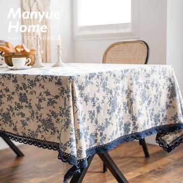 蔓越家  法式復古棉麻臺布桌布家用蓋巾蕾絲花邊長桌布床頭柜臺布