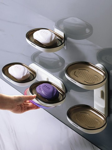 雙格肥皂盒衛生間雙層創意便攜拆卸壁掛式吸盤香皂盒浴室免打孔架