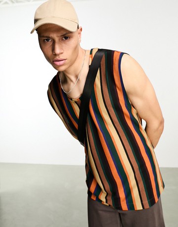 ASOS DESIGN oversized vest in textured multi stripe