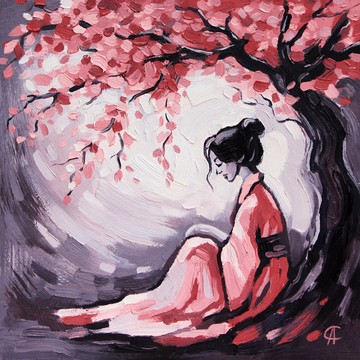 樱花绘画  亚洲风景  原创艺术  春天艺术  中国墙艺术  日本装饰