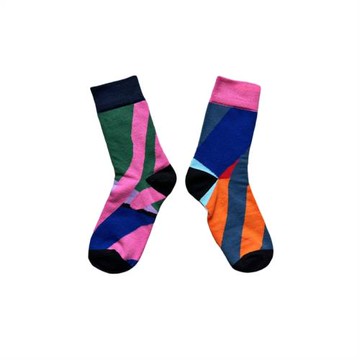 冬新拼色涂鴉ab不對稱色塊襪子小眾潮棉彩色中筒襪街頭風百搭外穿