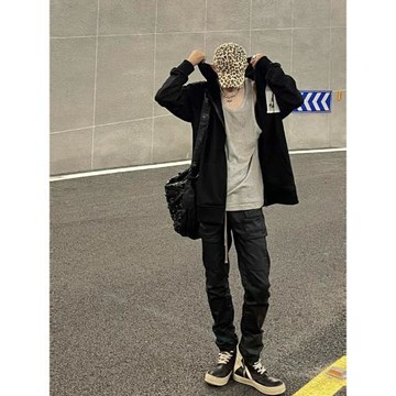 權志龍同款黑白幾何拼色皮面高幫鞋歐美情侶男ro系帶休閑板鞋潮酷