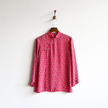 【蛋植物古著】春暖印花中式風格唐裝古著襯衫