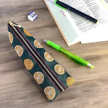 【橘子】榻榻米布邊 金字塔型 筆袋 柑橘 柳橙 深綠