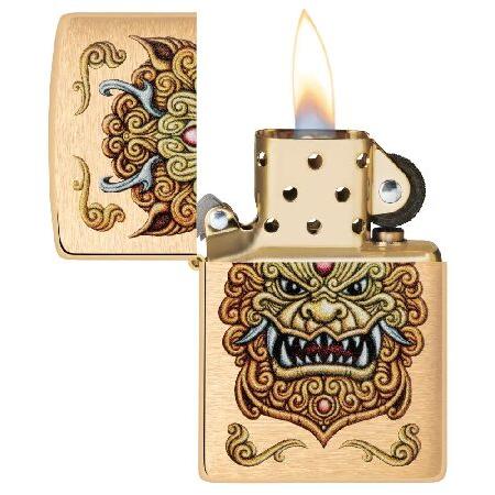 Zippo Foo Dog Design Brushed Brass Pocket Lighter並行輸入