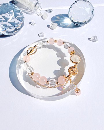 粉水晶 月光石 白水晶 14K包金水晶手鍊