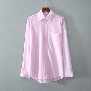 秋季女裝寬松長袖翻領條紋單排扣襯衫氣質顯瘦流行