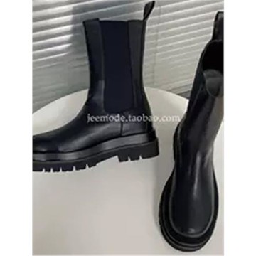 小池在首爾韓版潮鞋顯瘦厚底側拉鏈彈力煙筒靴切爾西靴短靴子女