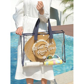 干濕分離沙灘包透明防水大容量托特包單肩手提袋游泳健身收納袋子