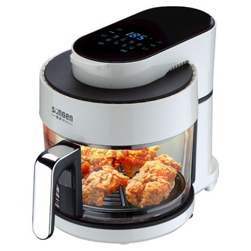 SONGEN 松井 日系3D熱旋晶鑽玻璃氣炸鍋 全景玻璃炸籃 LED觸控面板  SG-300AF-W  米白色 + 黑色