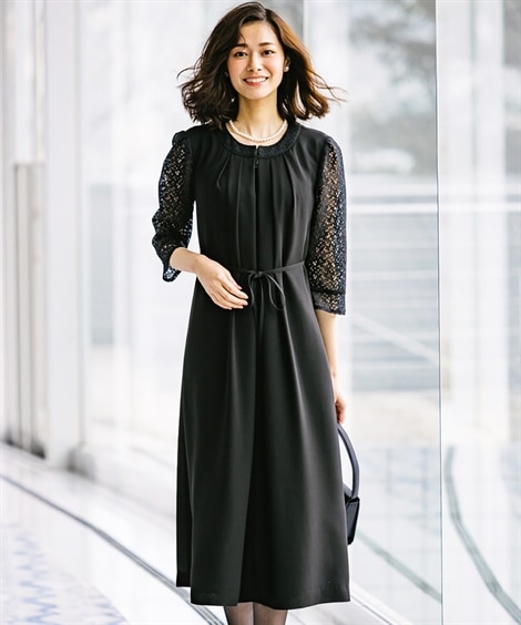 喪服 礼服 洗えるフォーマル前開きレース使いワンピース ロング丈 ブラックフォーマル Funeral Outfit 通販 Lineポイント最大1 0 Get Lineショッピング