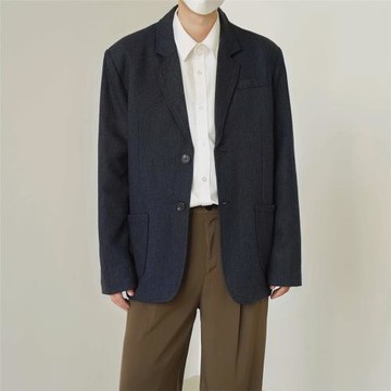 MG24秋冬氣質復古人字紋韓版西裝外套男休閑寬松長袖小西服上衣潮