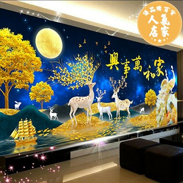 鑽石畫 鑽石貼畫 數字油畫 5d鑽石畫2025年新款滿鑽麋鹿客廳家和萬事興點磚石貼畫孔雀十字繡