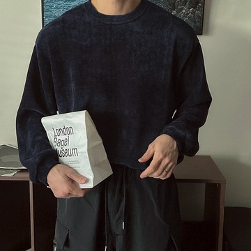 正韓舒適簡約天鵝絨圓領長袖上衣 3色 YUPPIE 預購商品 0106