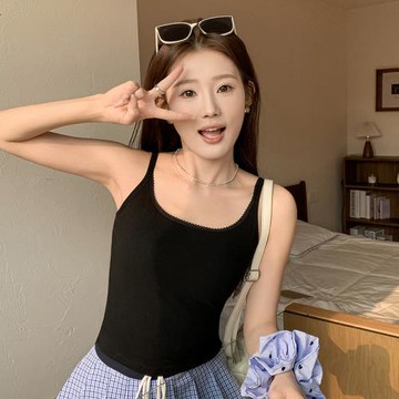 春夏窄肩帶花邊百搭吊帶背心女K001固定杯透氣美背外穿修身上衣