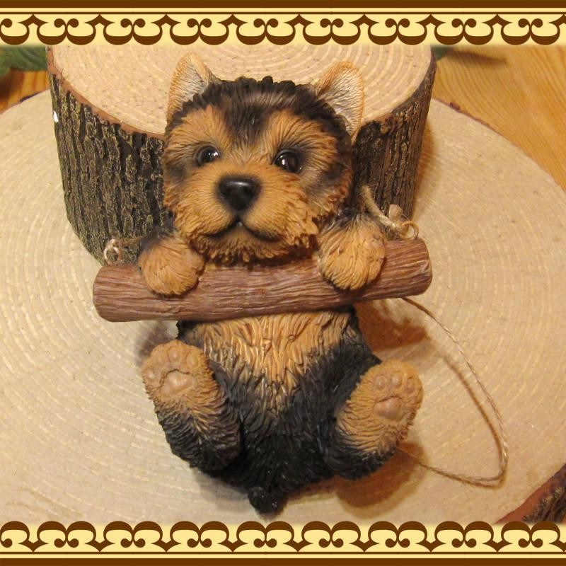 置物 動物 可愛い 犬の置物 ヨークシャーテリア リアル ブランコドッグ Ａタイプ 子いぬのフィギュア オブジェ ガーデニング ベランダアート 装飾  | LINEショッピング