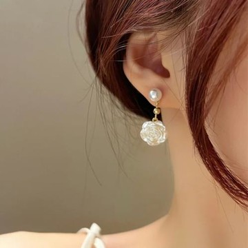 【Emi 艾迷】純白薔薇花園 925銀針耳環 無耳洞耳夾