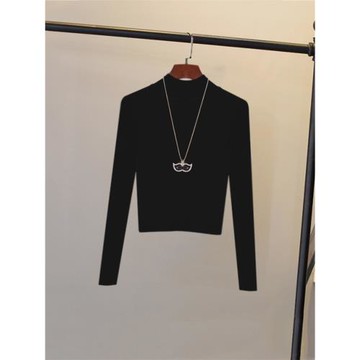 2021春秋超短款露臍高腰打底針織衫薄毛衣小半高領女緊身長袖上衣