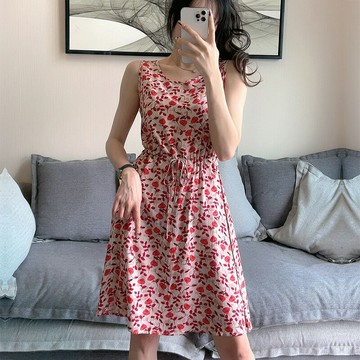 棉綢碎花連衣裙 夏季外穿出游海邊度假沙灘裙 棉短裙小個子睡裙【雲木雜貨】