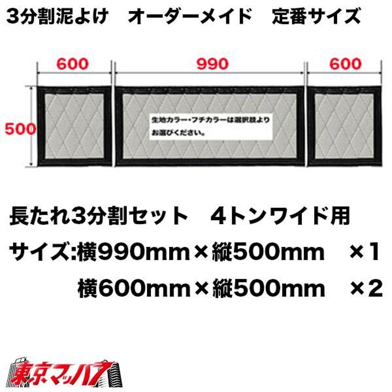 泥除け 超厚 長たれ3分割セット 4トンワイド用 サイズ:横990mm×縦500mm ×1 横600mm×縦500mm ×2 受注製作 トラック用品  | LINEブランドカタログ