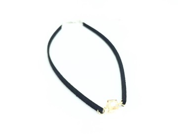 透明金色水晶-黑色麂皮頸鍊