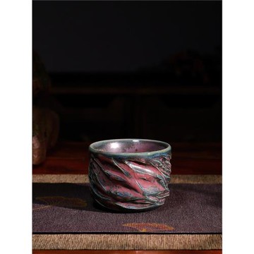 【秒殺】鈞窯手工茶杯郭義興炭燒原礦巖石杯窯變中式復古風陶瓷杯