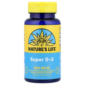 Nature's Life, 超級 D-3，100 微克（4000 國際單位），100 粒軟膠囊