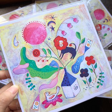 艸方明信片 紅色獅子 原創插畫 萬用卡 明信片