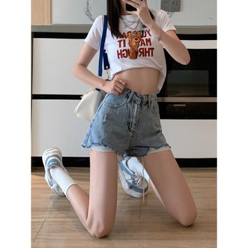 高腰牛仔短褲女秋季設計感小眾寬松大碼闊腿辣妹ins潮顯瘦a字熱褲