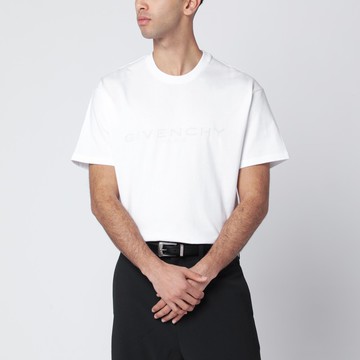 White cotton and silk T-shirt with jacquard logo