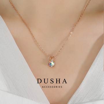 純鋼項鍊 璀璨之星玫瑰金白加彩彩鑽鎖骨項鏈－DUSHA STEEL 杜莎鋼飾