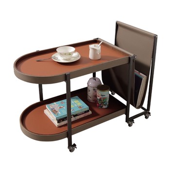 文創集 迪絲2.7尺馬鞍皮革雙層推車造型小茶几/邊几-80x38x60cm免組