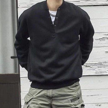 秋季新款男裝亨利門襟休閑衛衣男300斤特大碼不挑人圓領套頭男衫