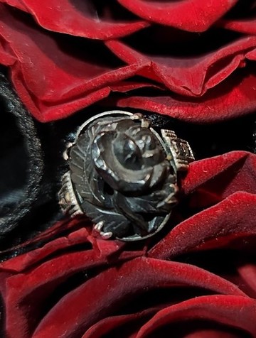 20世紀手工玫瑰花煤玉白鐵礦純銀戒指(可改尺寸)聖誕禮盒