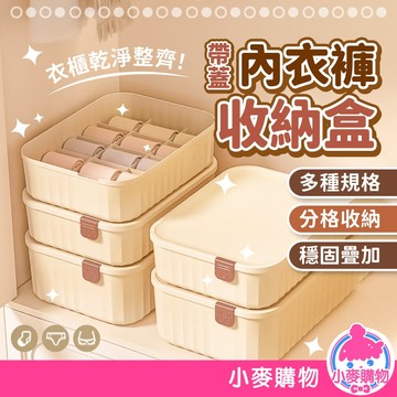 帶蓋內衣褲收納盒 奶油風 衣物分格收納盒 襪子收納盒 內衣收納 內褲收納 收納盒 收納 襪子收納【小麥購物】【C557】