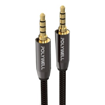 POLYWELL 寶利威爾 3.5mm AUX音源線 四極 公對公 BRAID版 1m  PW15-W52-B002  黑色  1條