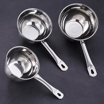 304不銹鋼水勺家用廚房水瓢帶刻度導流嘴水舀子水瓢商用短柄湯勺