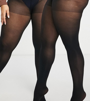 ASOS DESIGN Curve 2 pack 60 denier tights in super stretch fit in black