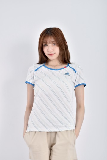 加購優惠(S) adidas運動斜條紋白色短袖上衣