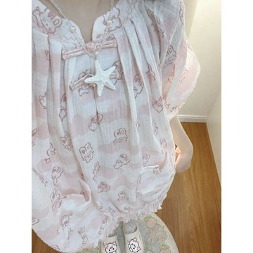 DUYI~夢詩 睡衣女軟萌甜美可愛少女粉嫩新款夏季短袖新中式爆款家居服兩件套