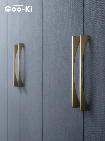 櫥櫃門把手 格奧琦現代簡約金色櫥櫃把手衣櫃拉手櫃門輕奢抽屜櫃子門門把【MJ3866】