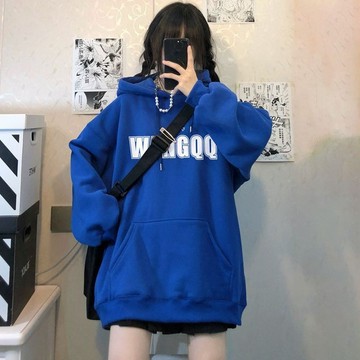 【XL-8XL大尺碼】👩帽T 大學T 長袖大學t 可愛帽t  可愛帽t 胖MM特大碼300斤克萊因藍衛衣女秋冬新款連帽