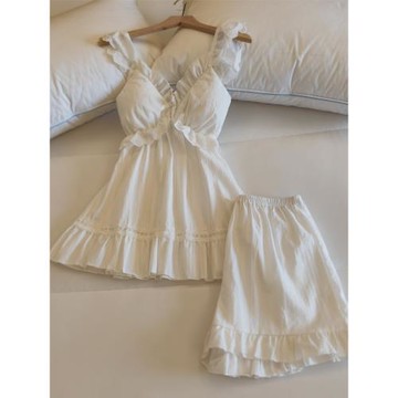帶胸墊睡衣女春夏季純棉吊帶短褲兩件套薄款甜美公主風睡裙家居服