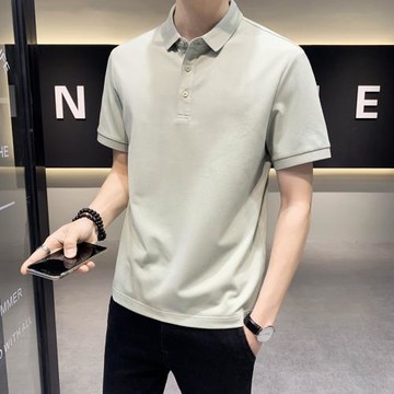 男士翻領短袖光板POLO衫純色2023夏季時尚簡約百搭半袖t恤上衣潮