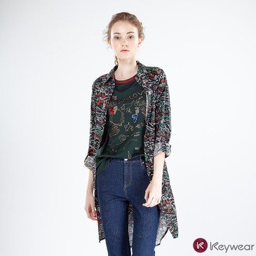 KeyWear奇威名品    幾何時尚線條長袖洋裝-黑色