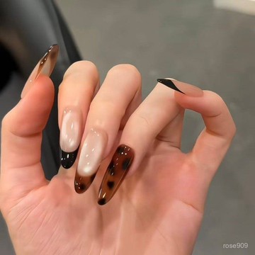 ✨Hannah✨手工穿戴甲夏日漸變闇黑貓眼高級感氣質顯白手繪豹紋辣妹美甲貼片純手工穿戴甲 UDPE