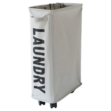 vanibaby 北歐風牛津布髒衣籃洗衣籃 附滾輪 42L  39 x 19 x 55cm  淺灰色