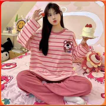 🥇台灣出貨🥇 2024新款春鞦季可愛女款純棉睡衣鞦鼕季條紋可外穿長袖長褲傢居服 ✨️滿額免運✨️147-12-B