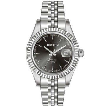 Rhythm 日本麗聲鐘時針 時尚風日期顯示機械腕錶 (RQ1612S08) 黑x銀 / 20.5mm｜樂天全館特惠中★指定刷卡回饋10%