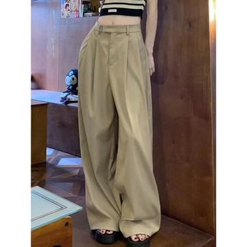 170高個子加長卡其色超長西裝闊腿褲女春秋寬松直筒休閑拖地褲子